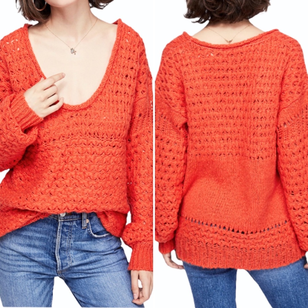 NWT Free People Crashing Waves Pullover Oversized Chunky Knit Boho Sweater Sz L